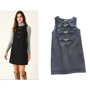 Camilla‎ and Marc Black Felt Wool Mink Frock Dress Gold Buckle Retro Size US 6